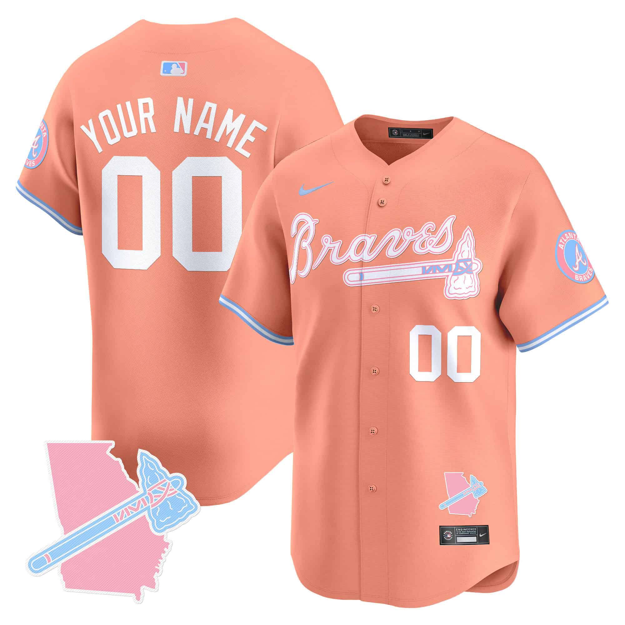 Men Atlanta Braves Orange 2024 Nike Bubblegum Pink Vapor Premier Limited Custom MLB Jersey->customized mlb jersey->Custom Jersey